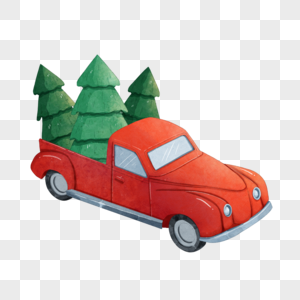 圣诞节红色卡车水彩图片