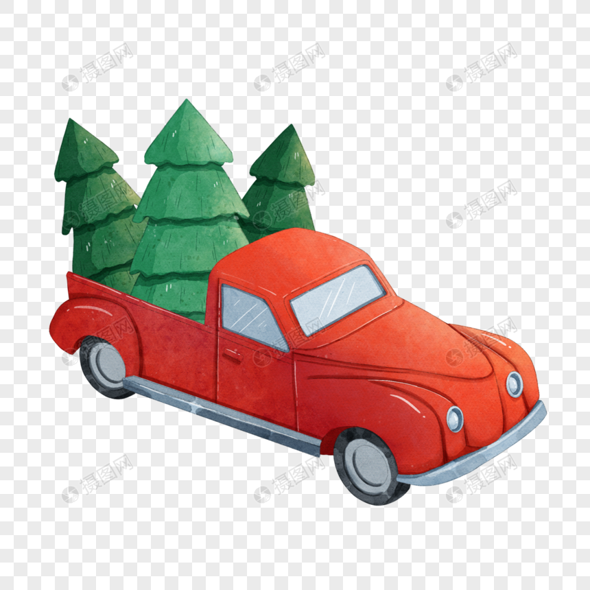 圣诞节红色卡车水彩