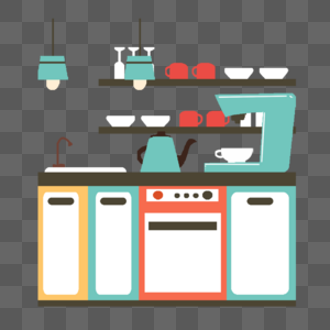 厨房商务扁平橱柜插画图片