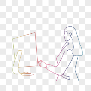 彩色电脑跟前的人物线条画商务合作图片
