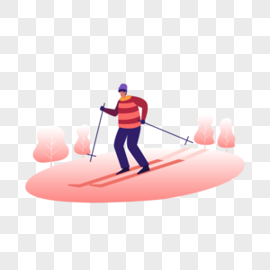 雪地滑雪比赛人物扁平风格插画图片