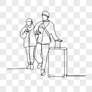 旅客夫妇和行李箱抽象风格图片