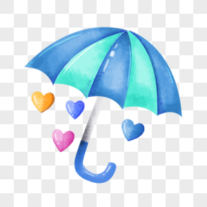 雨伞蓝绿配色爱心图案可爱水彩卡通图案图片