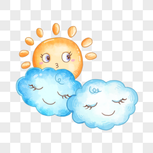 太阳和云朵睡着了可爱水彩卡通图案图片