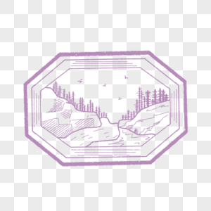 紫色风景图案复古旅行邮票邮戳图片