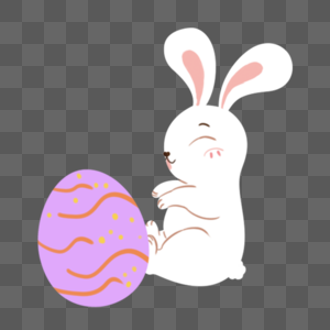 复活节彩蛋可爱紫色花纹白色小兔高清图片