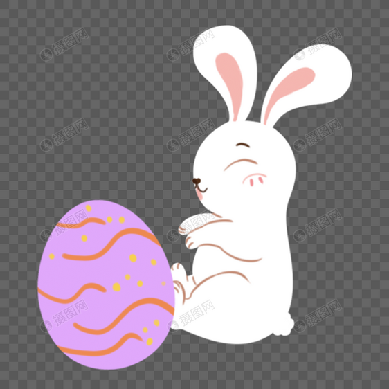 复活节彩蛋可爱紫色花纹白色小兔图片