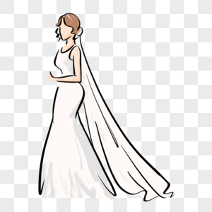 新娘白色婚纱婚礼水彩图案图片