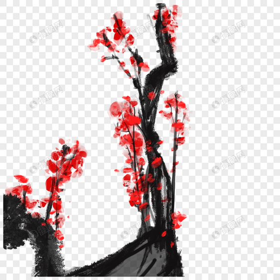 梅花写意泼墨水墨风格新年树枝图片