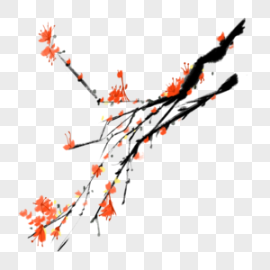 水墨新年梅花树枝插图图片
