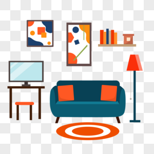 客厅房间起居室扁平风格圆圈地毯装饰和家具图片