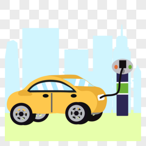 电动汽车概念插画充电的小黄车图片