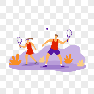 网球比赛运动概念插画球场上比赛中的男人女人图片