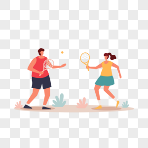 网球比赛运动概念插画户外打球的男人和女人高清图片