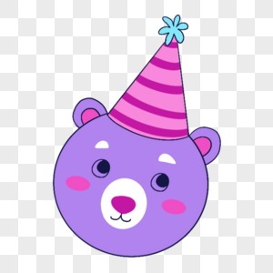 蓝紫色系生日组合卡通帽子和小熊图片