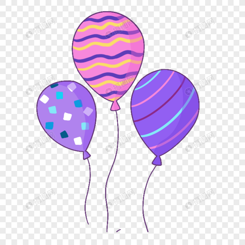 蓝紫色系生日组合多彩条纹气球图片