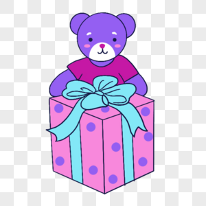 蓝紫色系生日组合卡通小熊和礼物图片