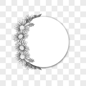 素描花卉植物圆形边框图片