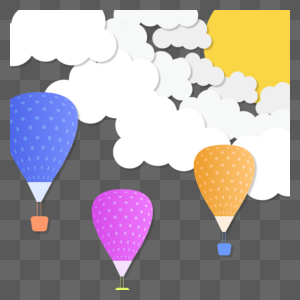 卡通天空剪纸云朵热气球图片