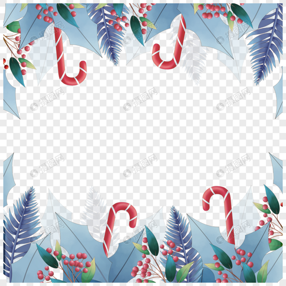 水彩圣诞节日蓝色植物花卉边框图片