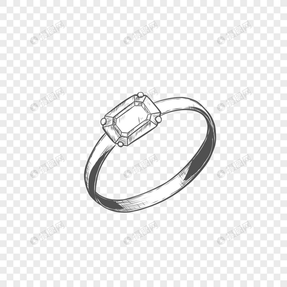 素描风格黑白订婚结婚钻石戒指图片