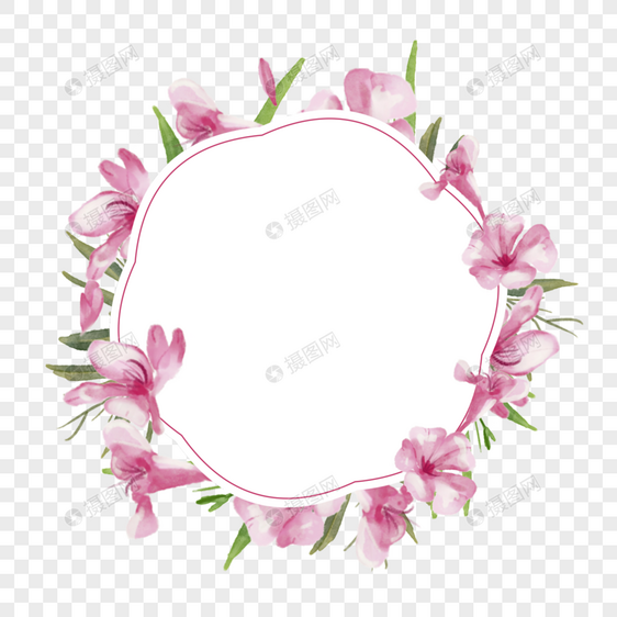 粉色水彩夹竹桃花卉边框图片