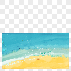 金色沙滩海浪水彩边框图片