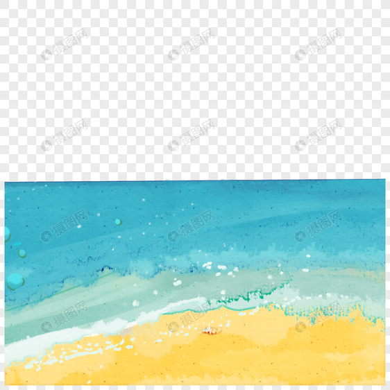 金色沙滩海浪水彩边框图片