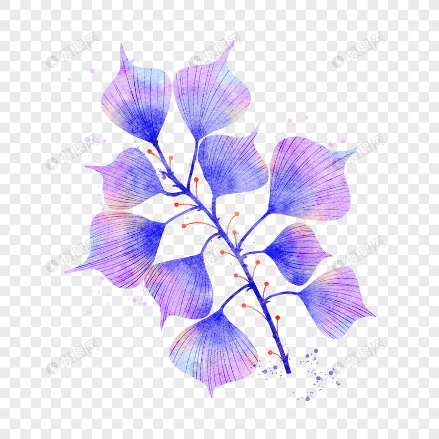 水彩婚礼蓝紫色植物图片