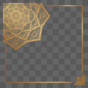 抽象方框镂空花朵曼陀罗金色边框图片