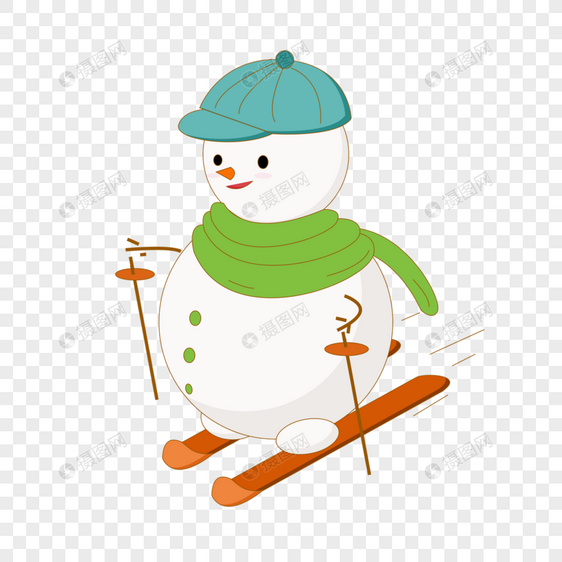 卡通风格可爱的滑雪的雪人图片
