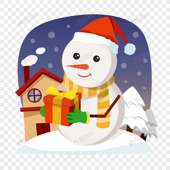 卡通可爱拿着礼物盒子的圣诞雪人图片