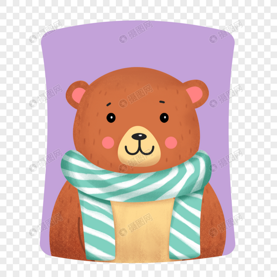 小熊蓝白条纹围巾可爱卡通圣诞冬季动物图片
