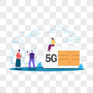 5g移动互联网插画坐在5g卡上的人使用网络的人图片