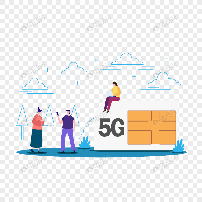 5g移动互联网插画坐在5g卡上的人使用网络的人图片