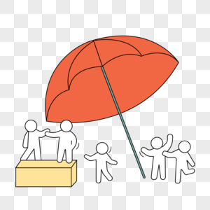 红色遮阳伞卡通人物线稿线条画图片