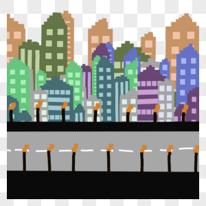 像素艺术游戏城市街景马路路灯大厦图片