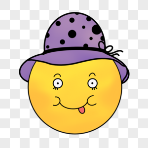 紫底黑色斑点可爱卡通表情魔法帽高清图片