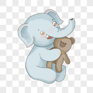 水彩卡通大象宝宝抱玩具熊图片