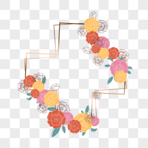 水彩花卉线条画边框图片