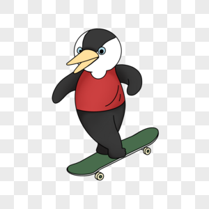 卡通企鹅玩滑板可爱形象图片