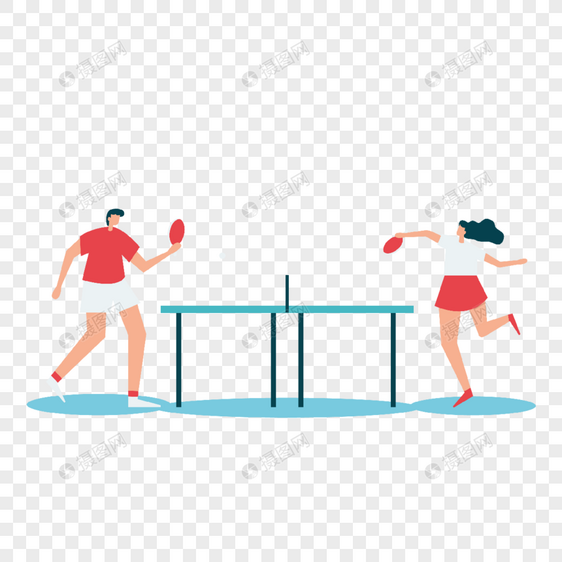 乒乓球运动插画打乒乓球的男女图片