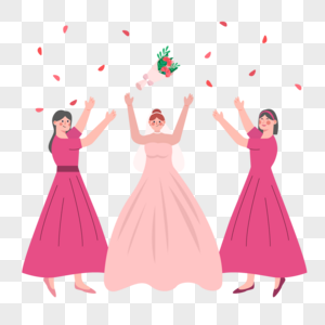 红色裙子婚礼伴娘人物插画图片