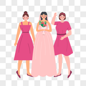 红色裙子高跟鞋婚礼伴娘人物插画图片