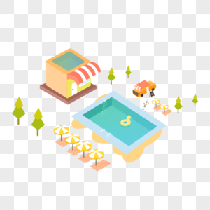 25d卡通度假村冰淇淋车游泳池图片