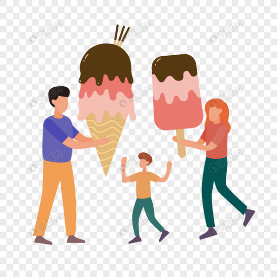 卡通扁平风格冰淇淋人物巨型冰淇淋图片