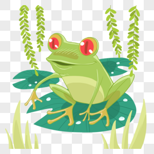 夏季可爱卡通绿色荷塘里的青蛙高清图片