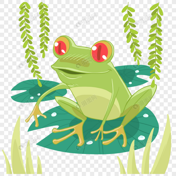 夏季可爱卡通绿色荷塘里的青蛙图片