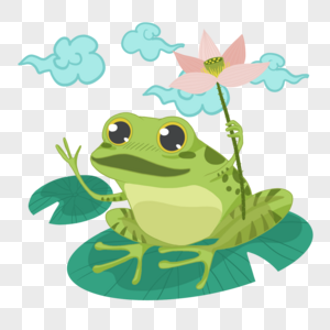 卡通夏季可爱拿荷花的青蛙图片