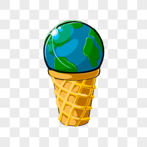 蓝色地球星球冰淇淋蛋筒全球暖化图片